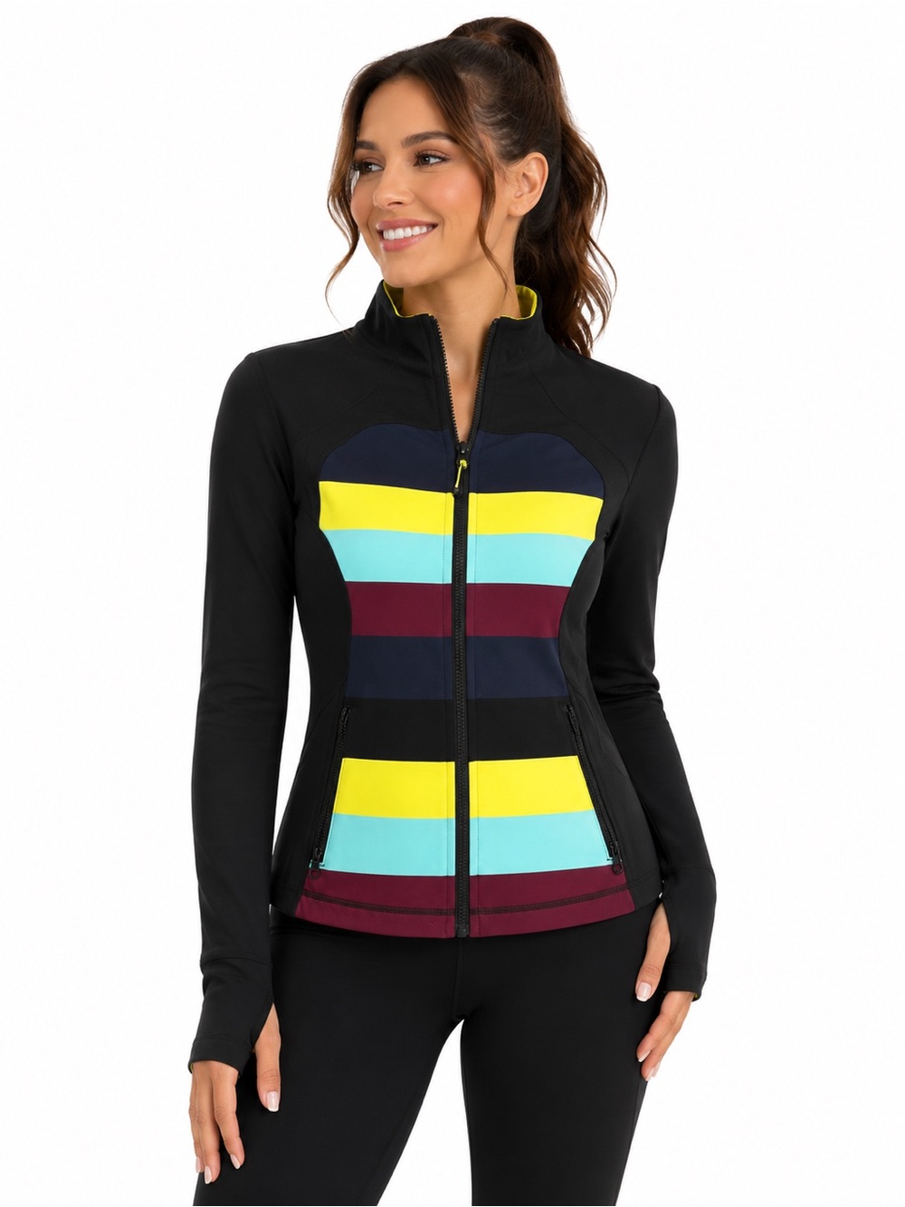 Lululemon Black Colorblock Define-Style Full Zip Jacket Yellow Blue Burgundy